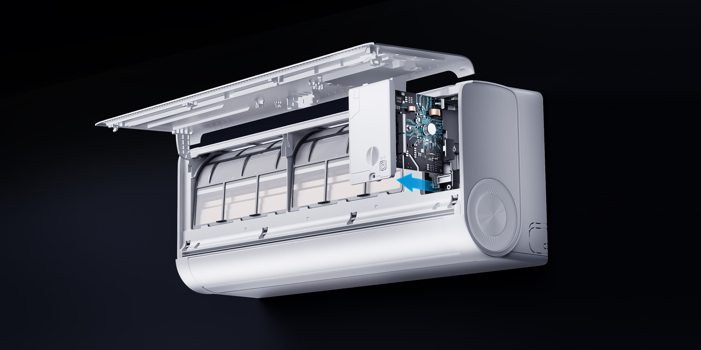ZTP1I2 indoor unit with opened service panels